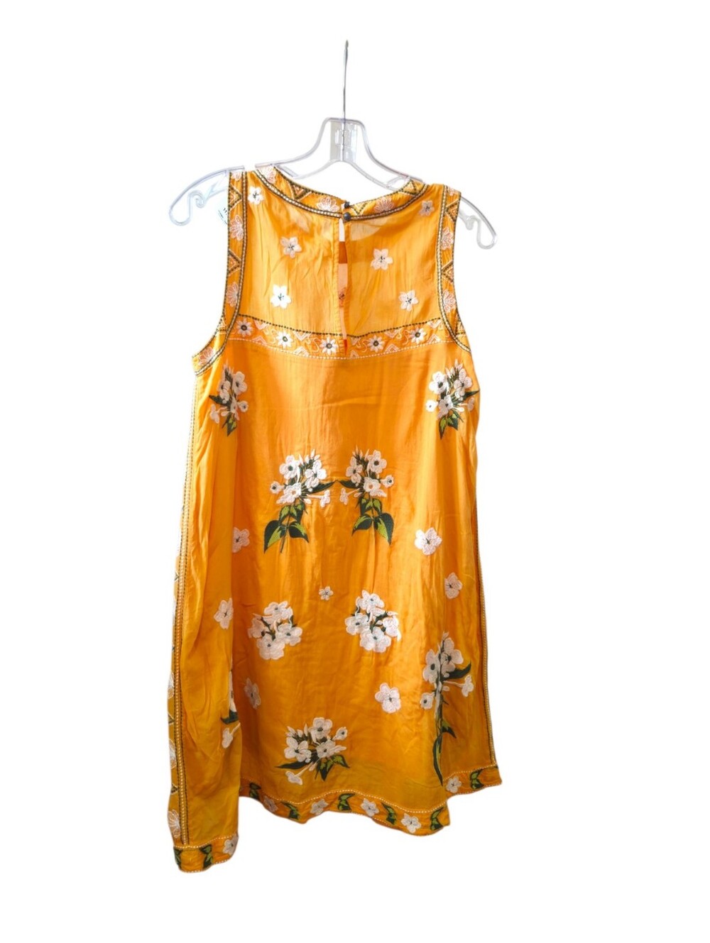 Anthropologie Yellow Embroidered Floral Cotton Shift Dress Women's Boho Size 6 - Picture 2 of 5